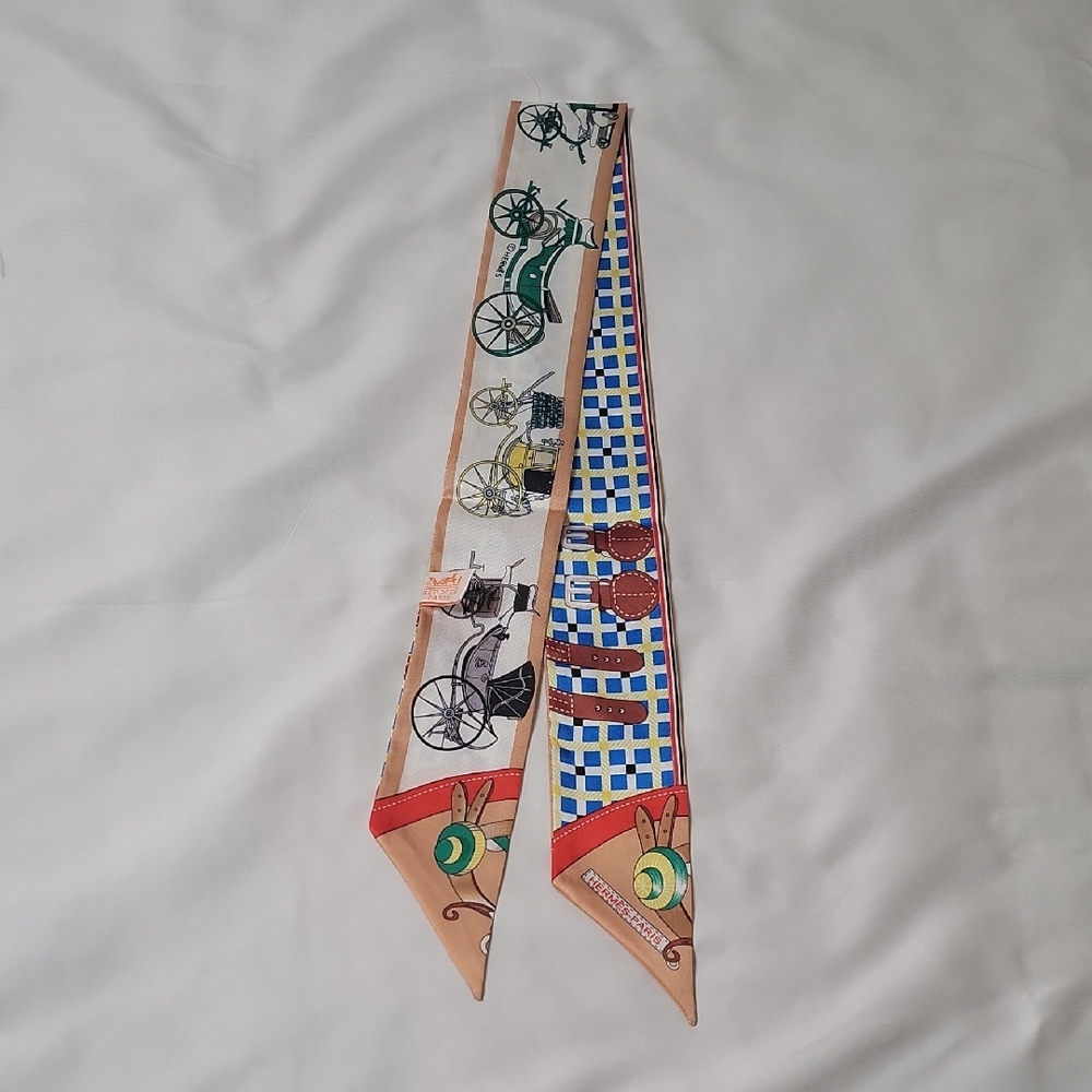 Hermes Multicolor Twilly Scarf with Carriage Motif